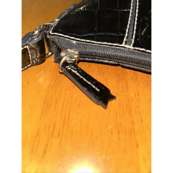 Vintage Liz Claiborne Accessories Black Shoulder Bag 90s Y2K Croc Emboss Texture - Picture 7 of 13